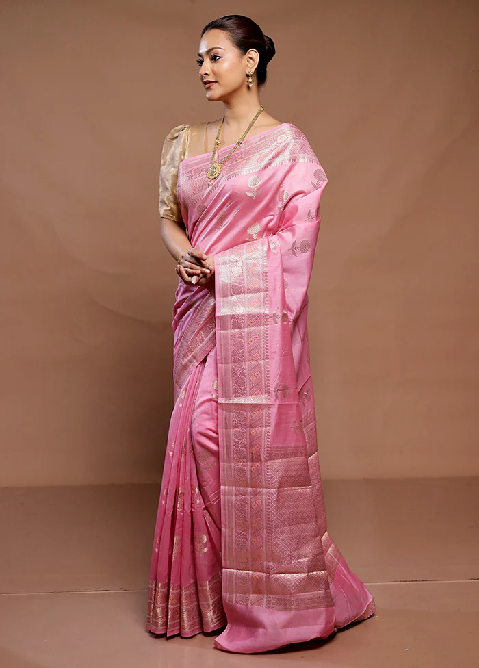 Pink Dupion Silk Saree With Blouse Piece - Image 4