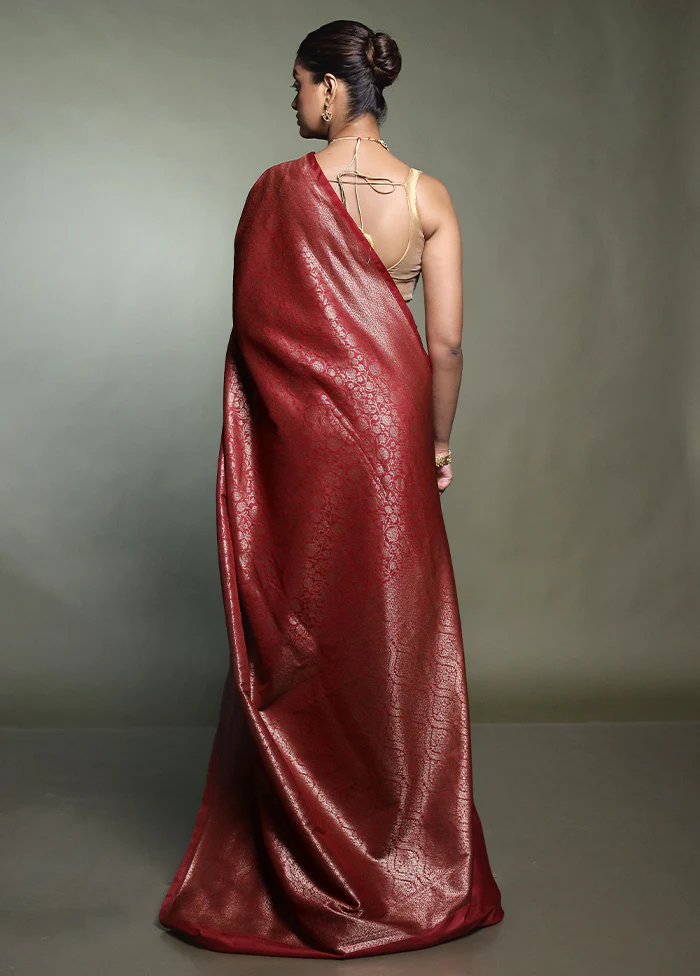 Maroon Dupion Silk Saree With Blouse Piece - Image 3