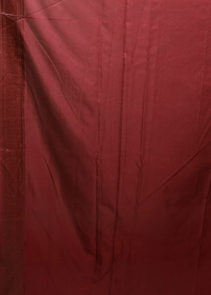 Maroon Dupion Silk Saree With Blouse Piece - Image 5