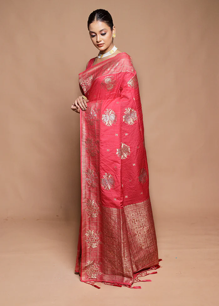 Pink Dupion Silk Saree With Blouse Piece - Image 4