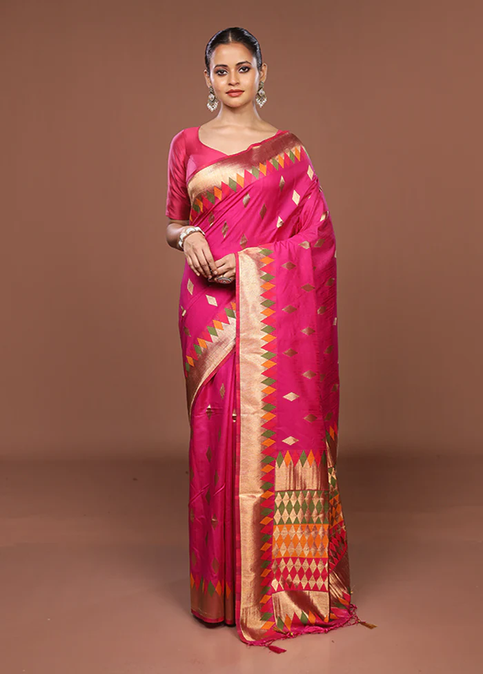 Pink Dupion Silk Saree With Blouse Piece - Image 2