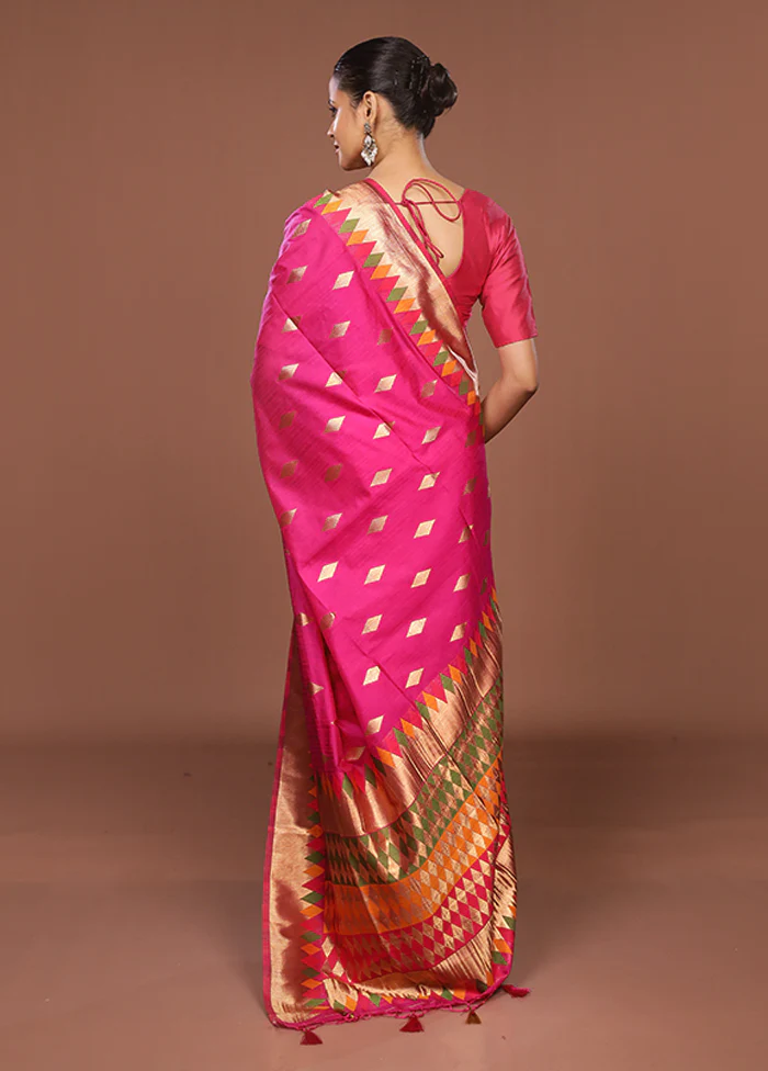 Pink Dupion Silk Saree With Blouse Piece - Image 3