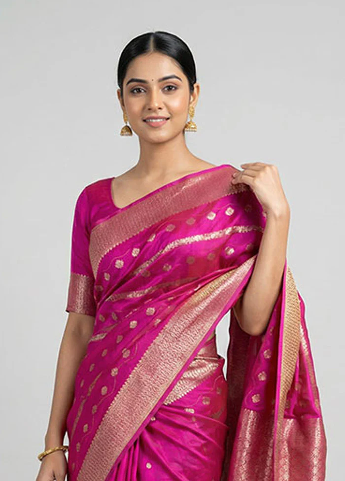 Pink Dupion Silk Saree With Blouse Piece - Image 2