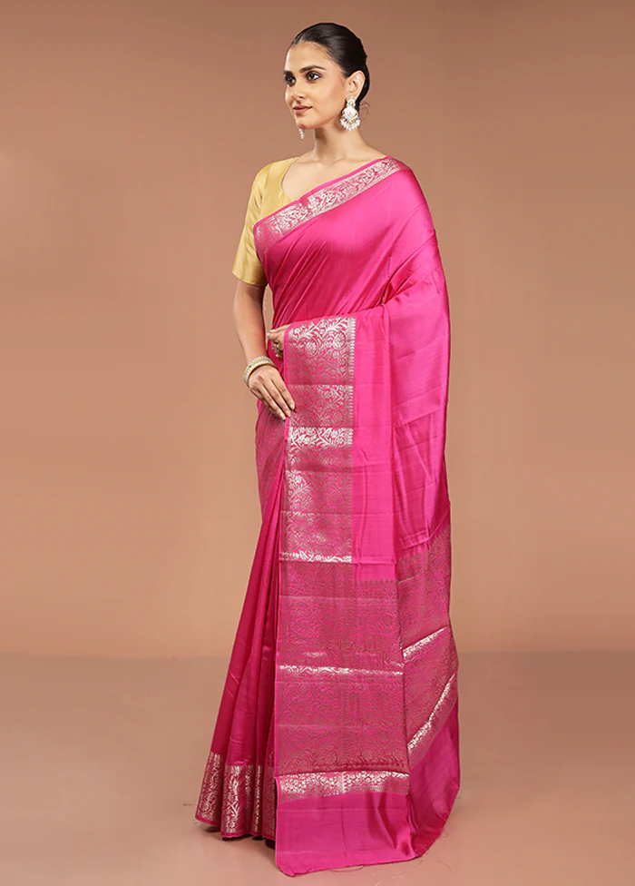 Pink Dupion Silk Saree With Blouse Piece - Image 4