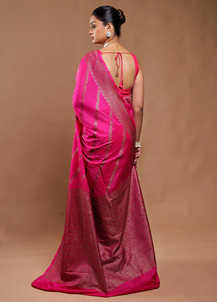Pink Dupion Silk Saree With Blouse Piece - Image 3