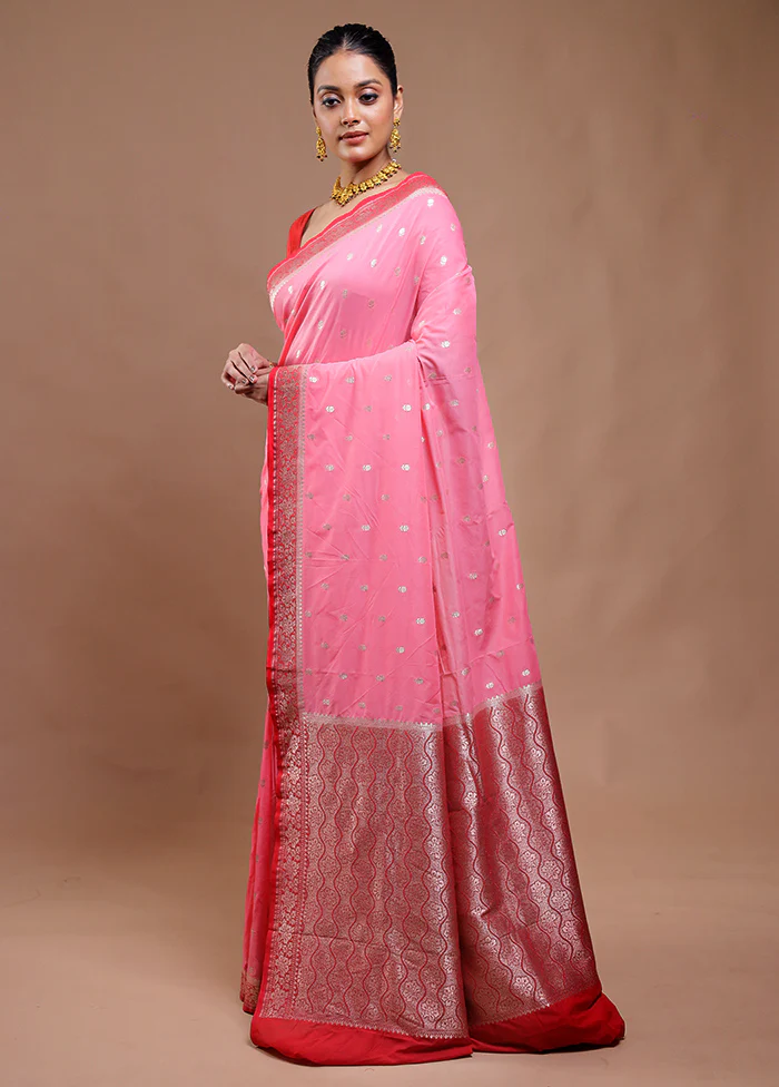 Pink Dupion Silk Saree With Blouse Piece - Image 4