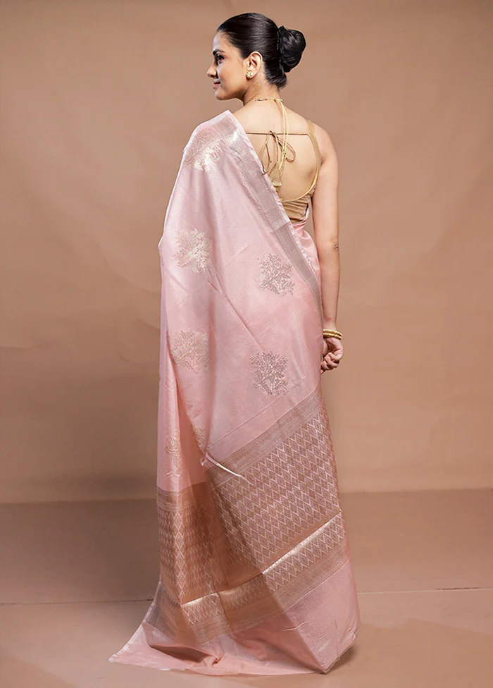 Pink Dupion Silk Saree With Blouse Piece - Image 3