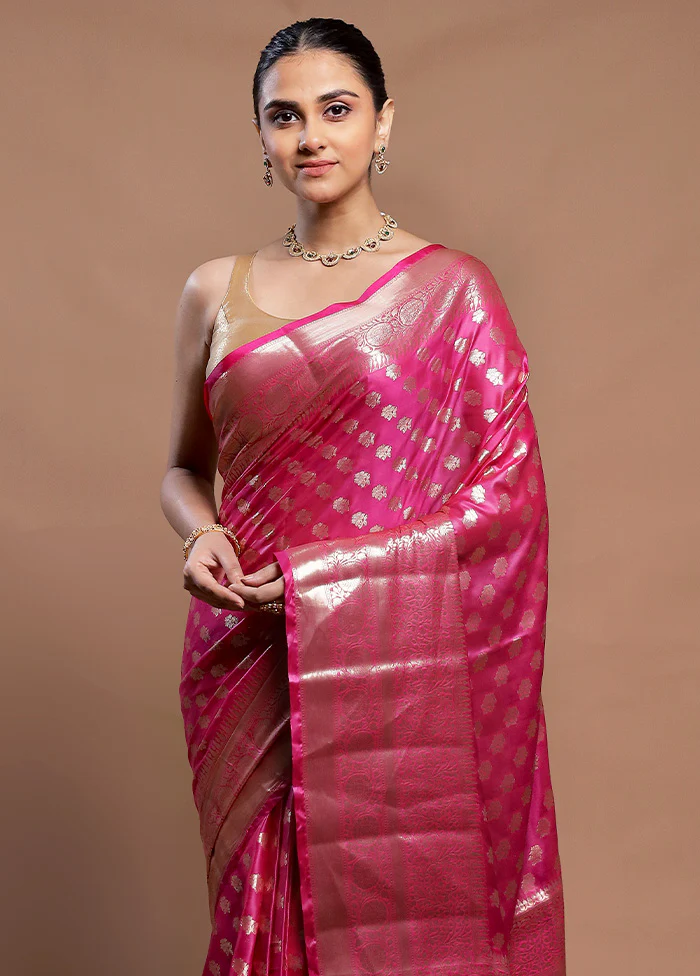Pink Dupion Silk Saree With Blouse Piece - Image 2