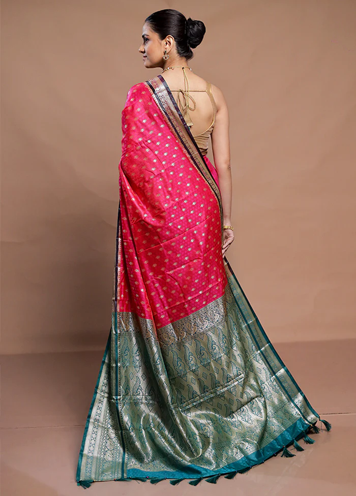 Pink Dupion Silk Saree With Blouse Piece - Image 3