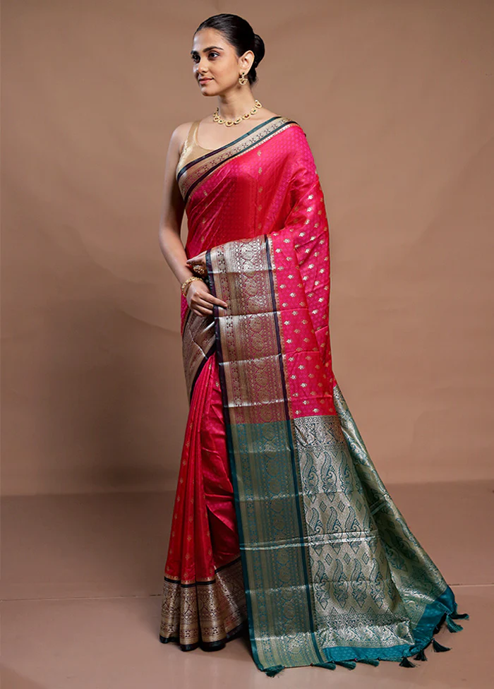 Pink Dupion Silk Saree With Blouse Piece - Image 4