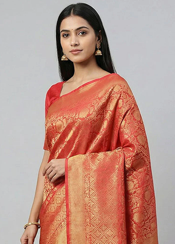 Pink Dupion Silk Saree With Blouse Piece - Image 2