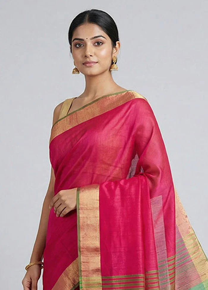Pink Dupion Silk Saree With Blouse Piece - Image 2