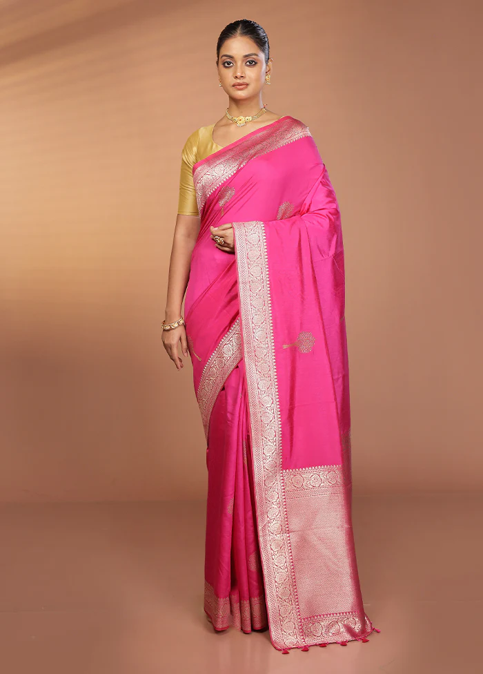Pink Dupion Silk Saree With Blouse Piece - Image 2