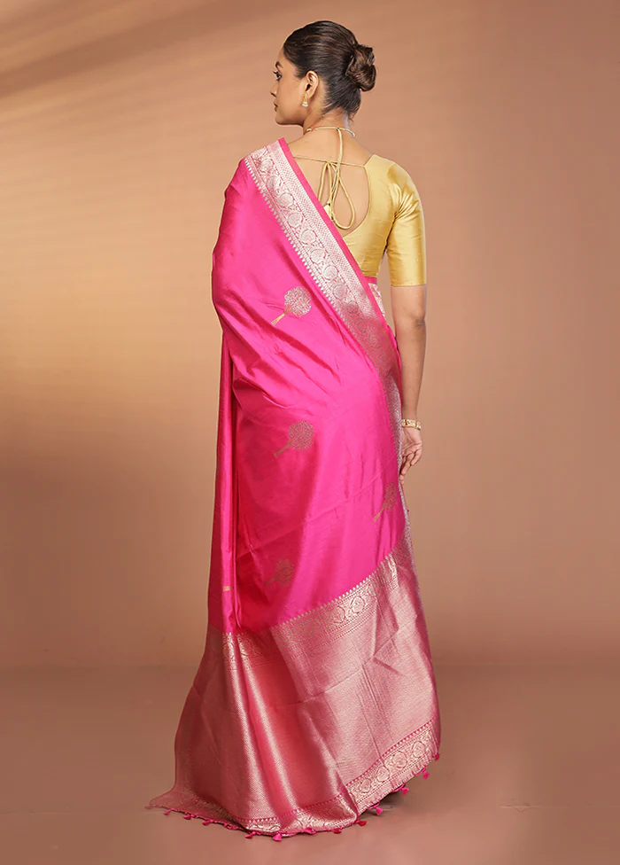 Pink Dupion Silk Saree With Blouse Piece - Image 3