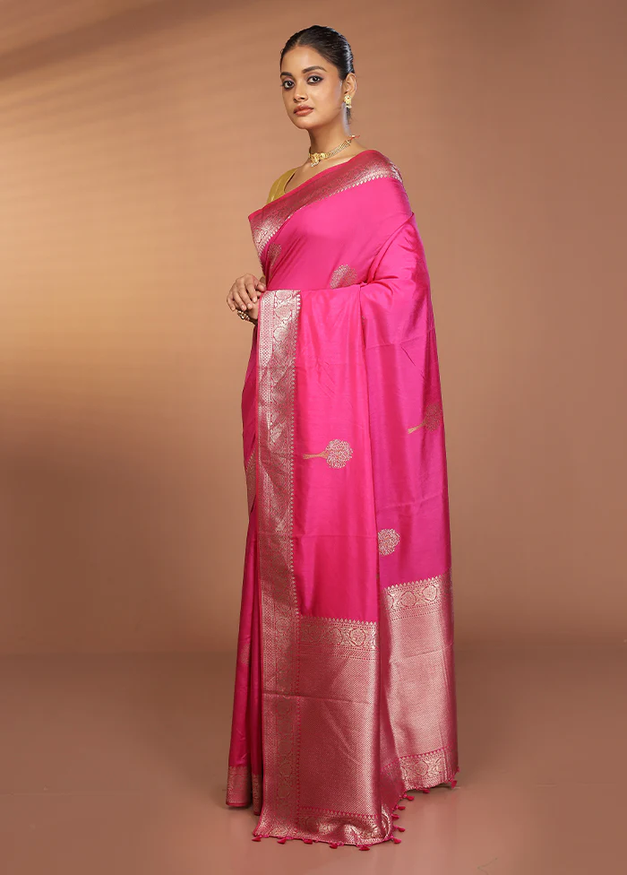 Pink Dupion Silk Saree With Blouse Piece - Image 4