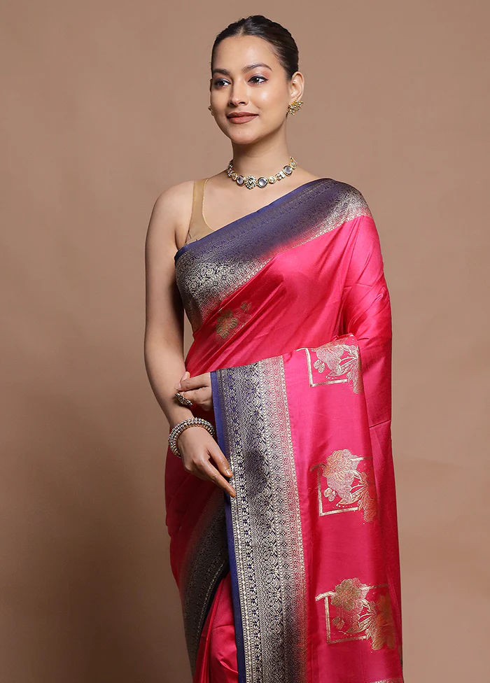 Pink Dupion Silk Saree With Blouse Piece - Image 2