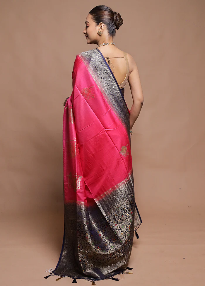 Pink Dupion Silk Saree With Blouse Piece - Image 3