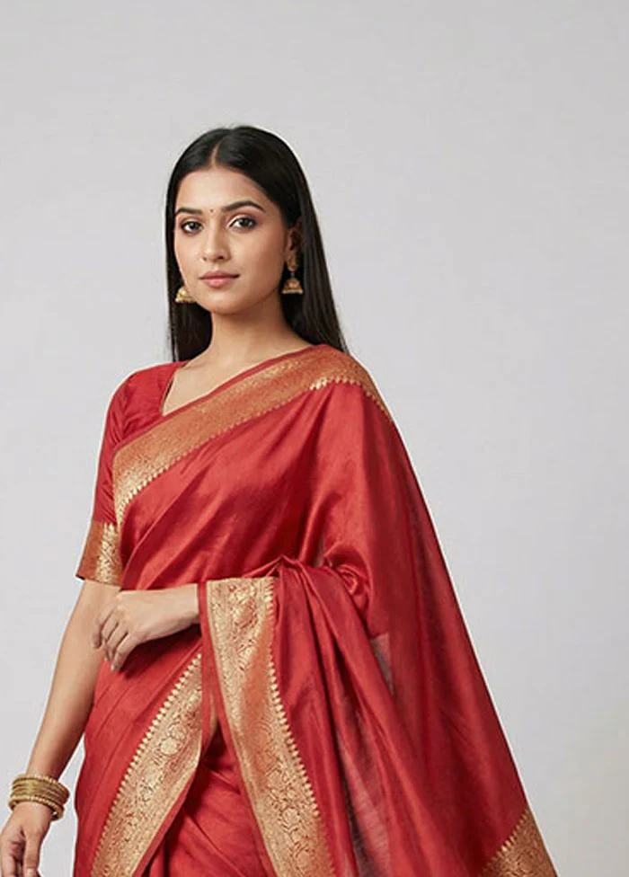 Pink Dupion Silk Saree With Blouse Piece - Image 2