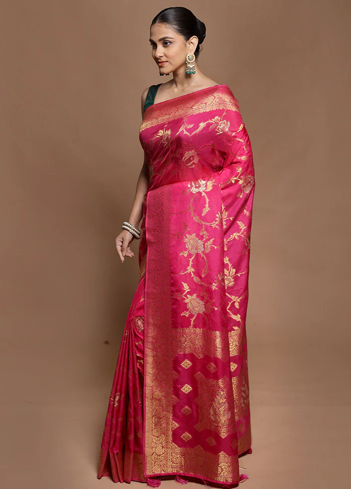 Pink Dupion Silk Saree With Blouse Piece - Image 4