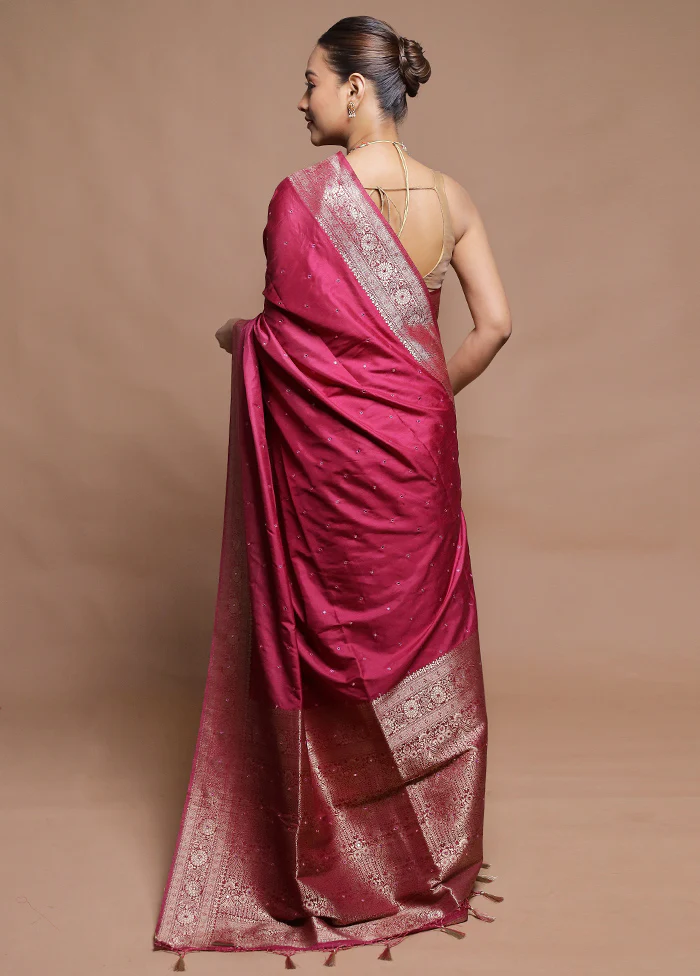 Pink Dupion Silk Saree With Blouse Piece - Image 3