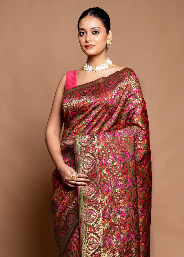 Pink Dupion Silk Saree With Blouse Piece - Image 2