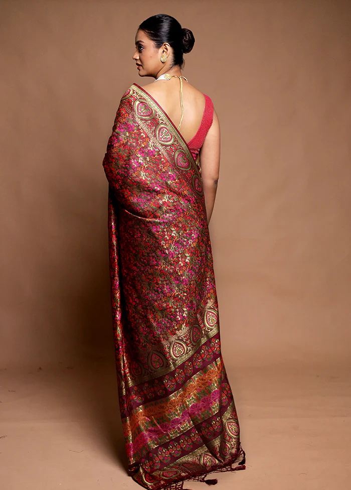 Pink Dupion Silk Saree With Blouse Piece - Image 3