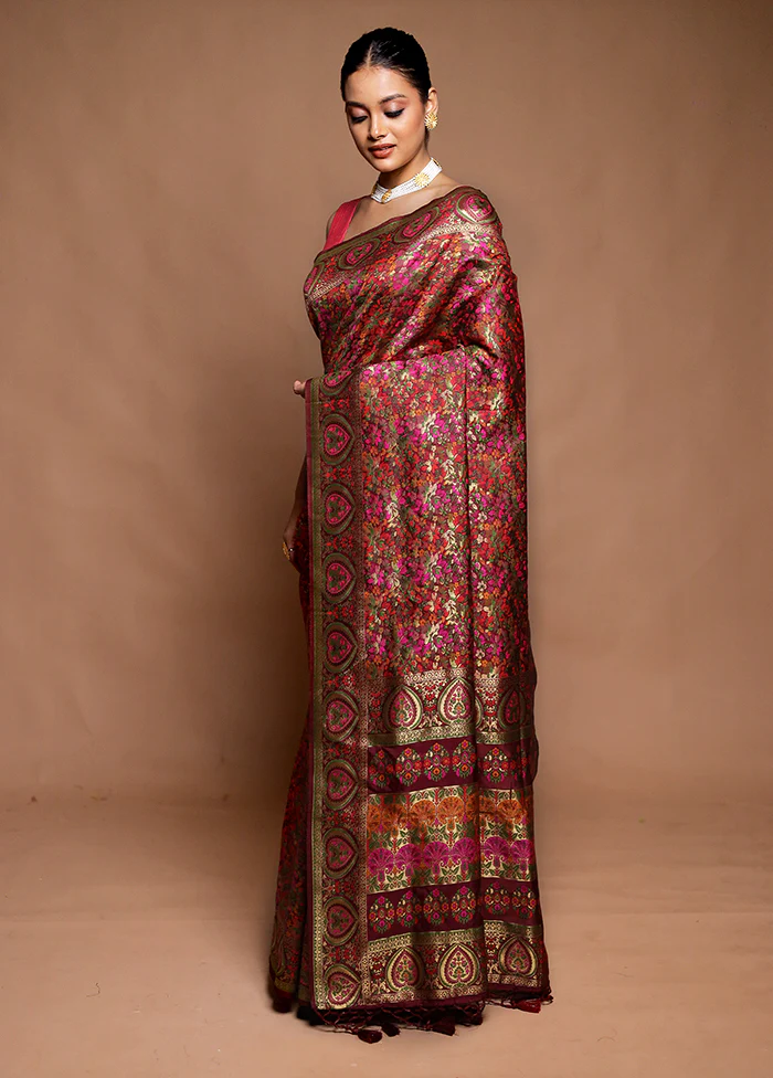 Pink Dupion Silk Saree With Blouse Piece - Image 4