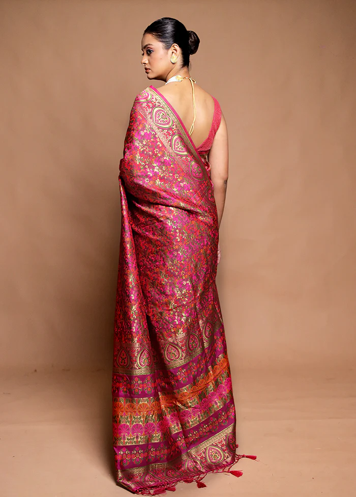 Pink Dupion Silk Saree With Blouse Piece - Image 3