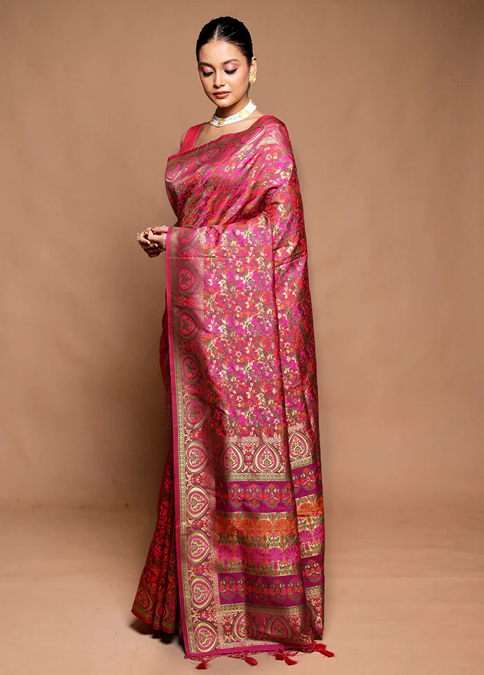 Pink Dupion Silk Saree With Blouse Piece - Image 4