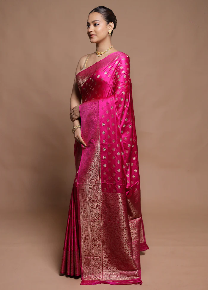 Pink Dupion Silk Saree With Blouse Piece - Image 4