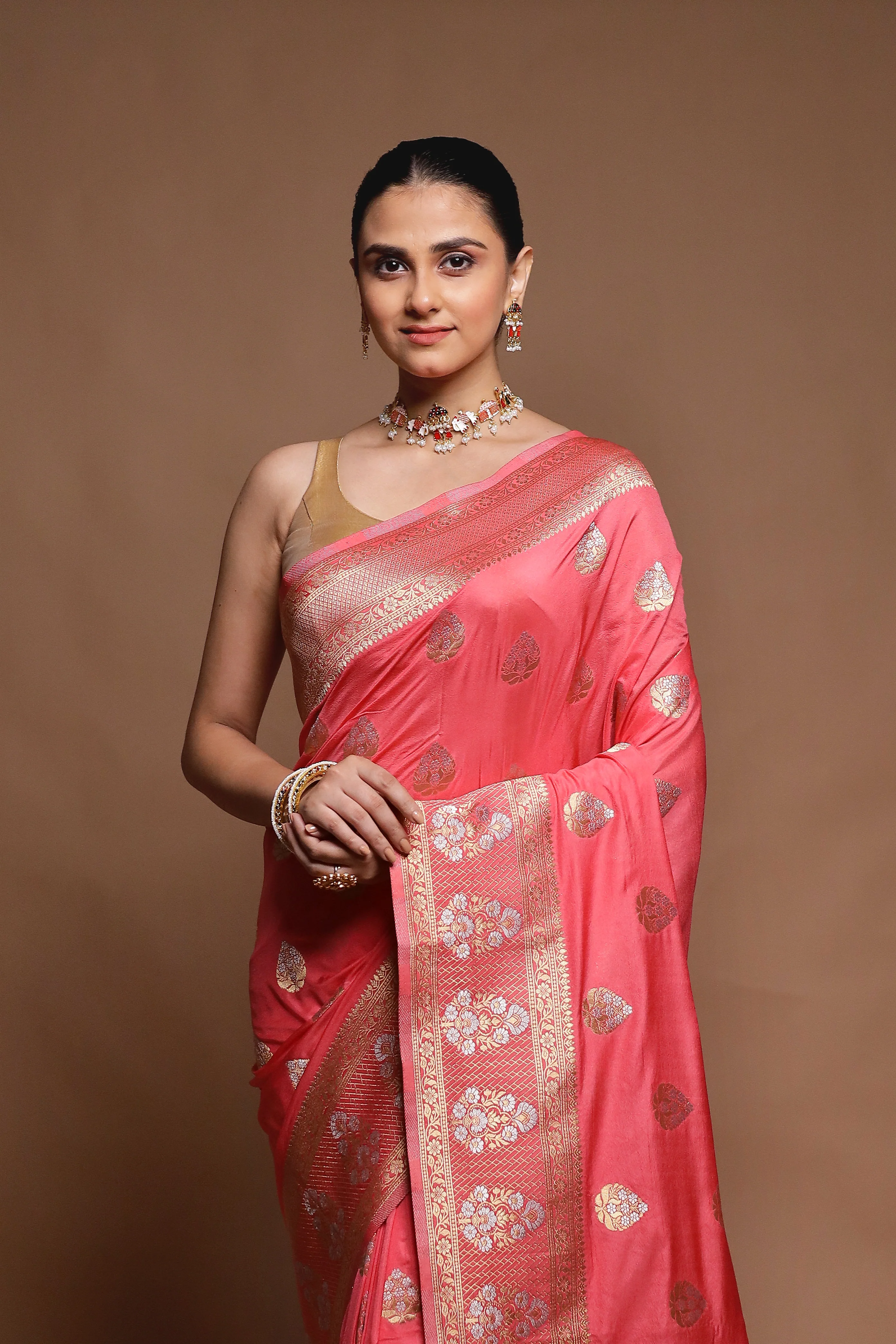 Pink Dupion Silk Saree With Blouse Piece - Image 2