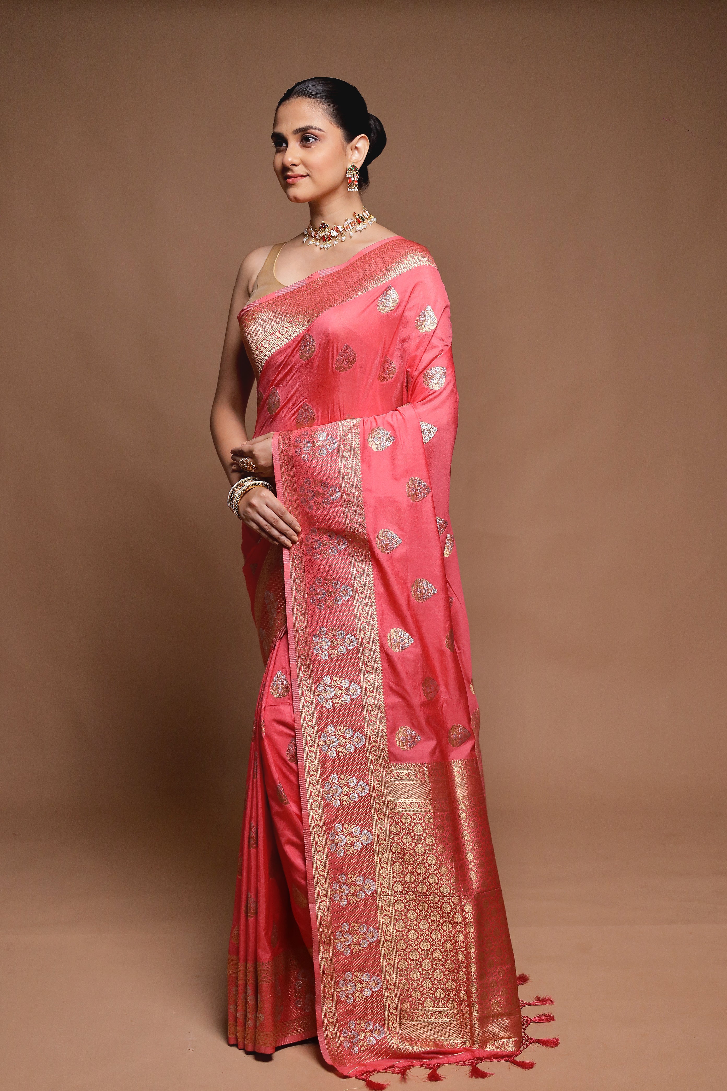 Pink Dupion Silk Saree With Blouse Piece - Image 4