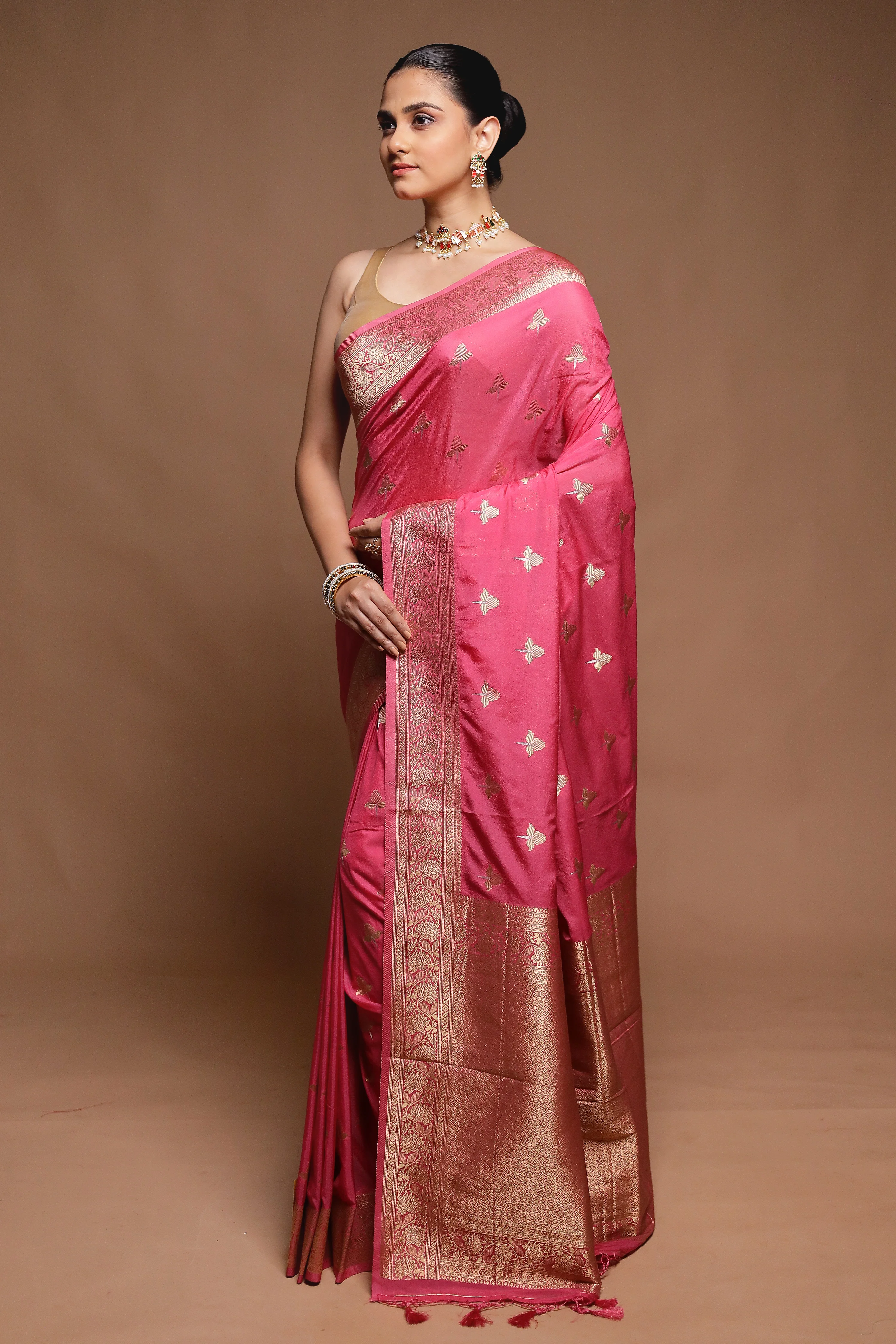 Pink Dupion Silk Saree With Blouse Piece - Image 4