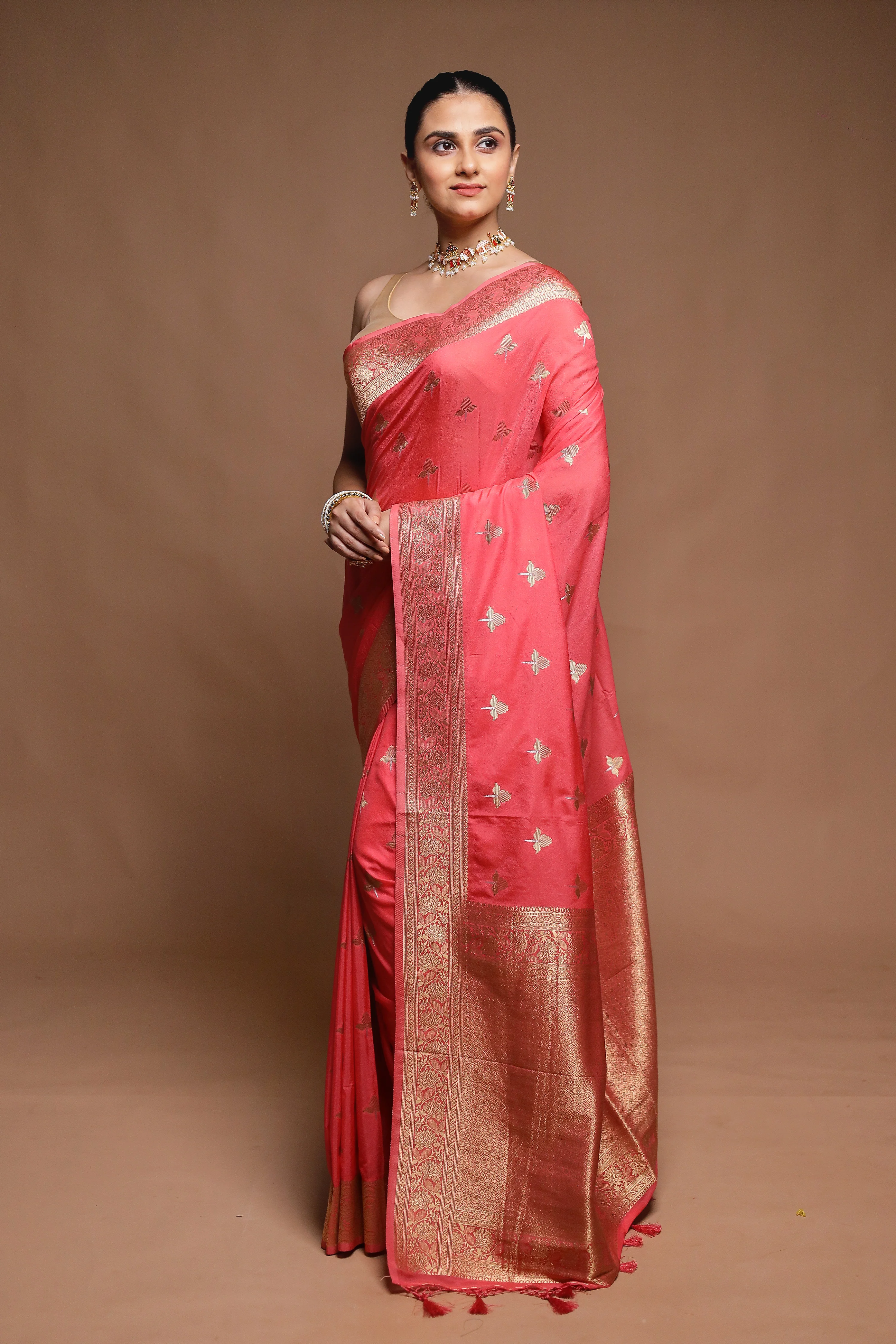 Pink Dupion Silk Saree With Blouse Piece - Image 4