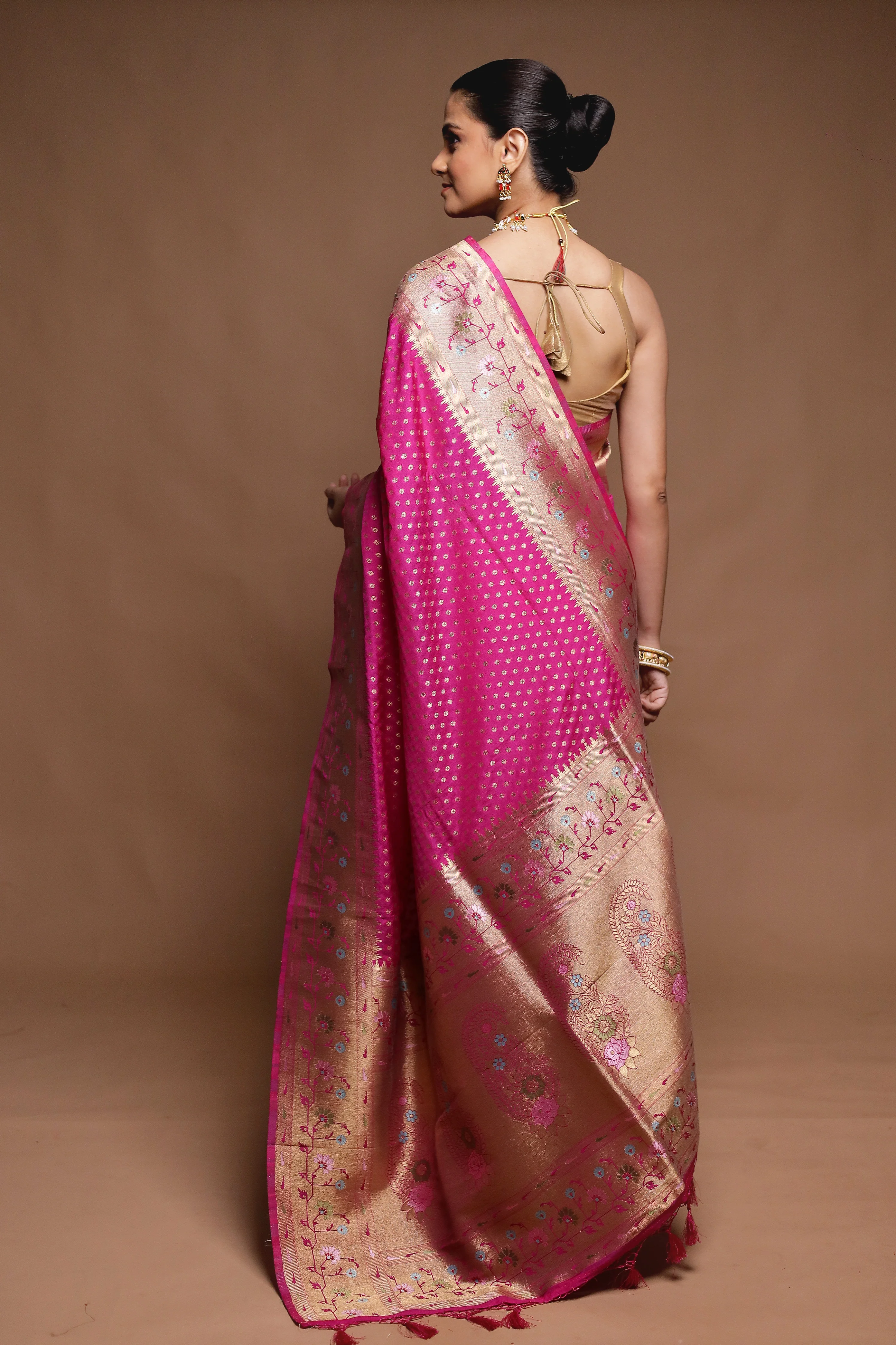 Pink Dupion Silk Saree With Blouse Piece - Image 3