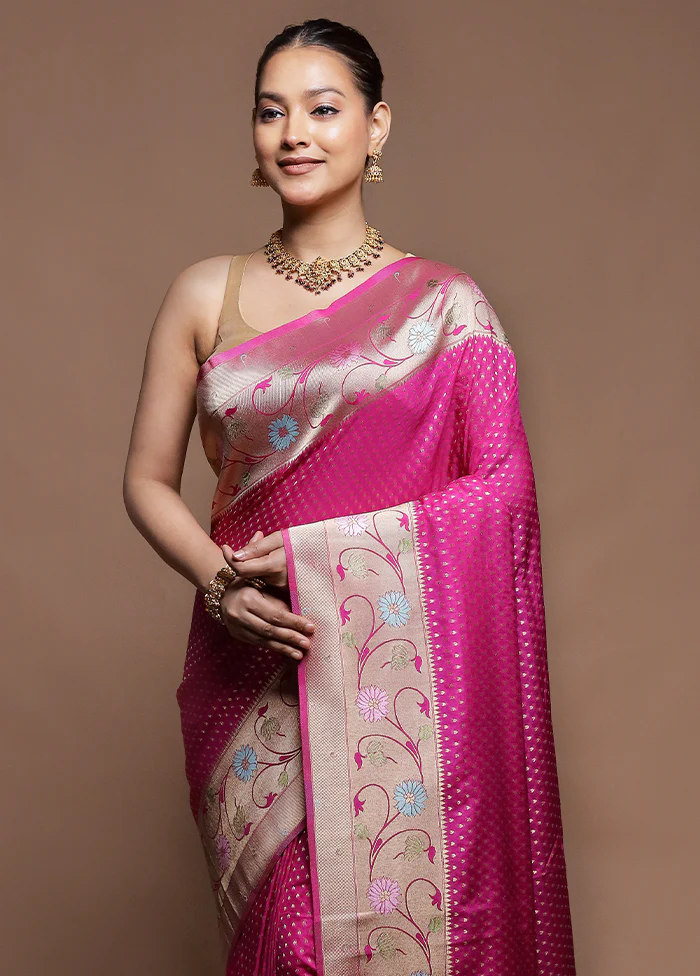 Pink Dupion Silk Saree With Blouse Piece - Image 2