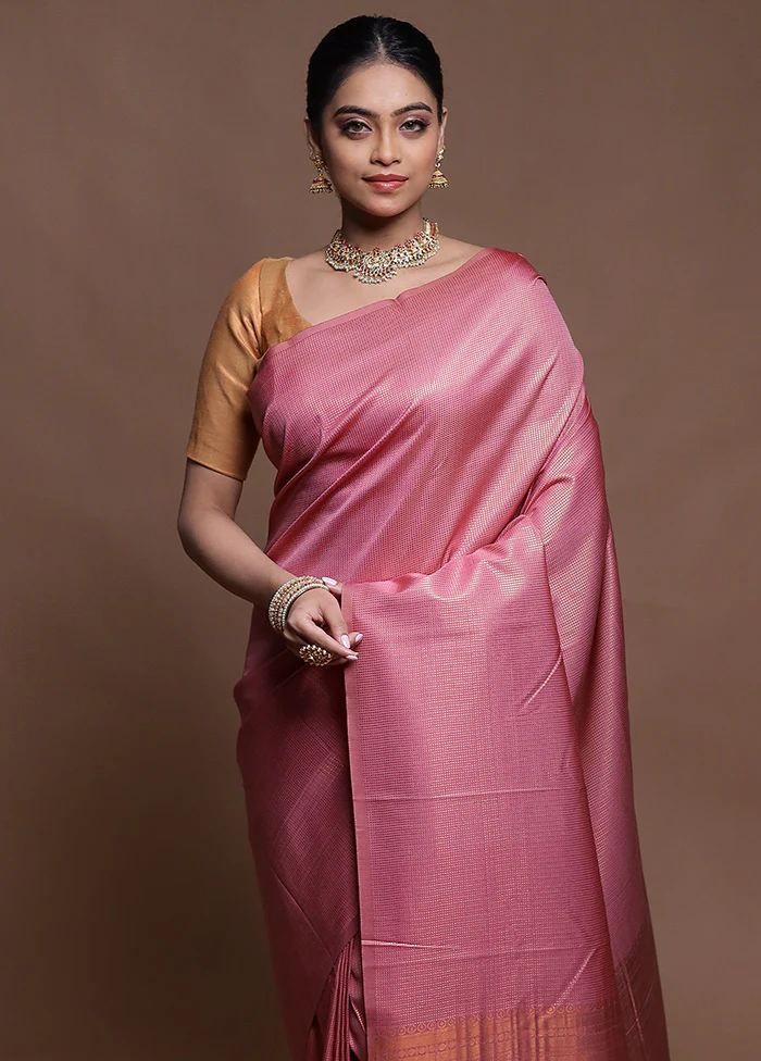 Pink Dupion Silk Saree With Blouse Piece - Image 2