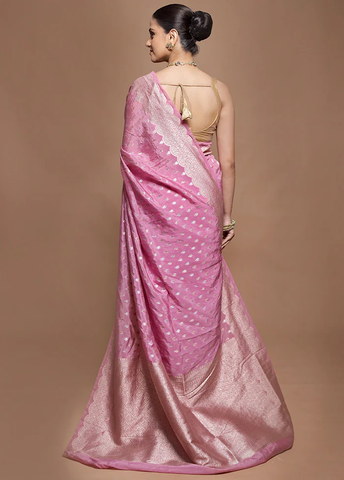 Pink Dupion Silk Saree With Blouse Piece - Image 3