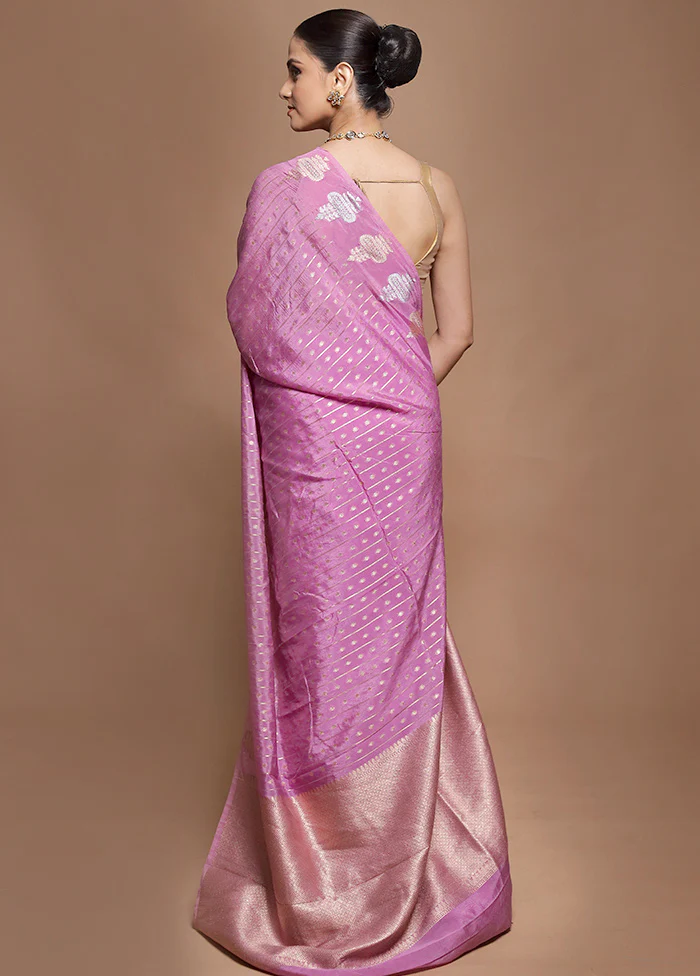 Pink Dupion Silk Saree With Blouse Piece - Image 3