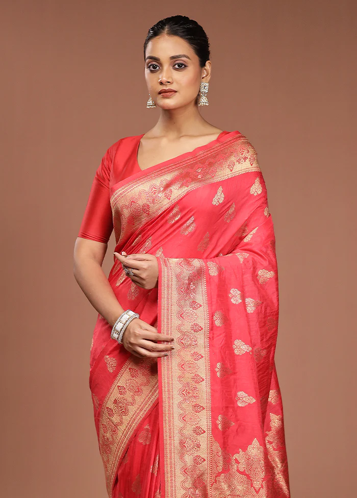 Pink Dupion Silk Saree With Blouse Piece