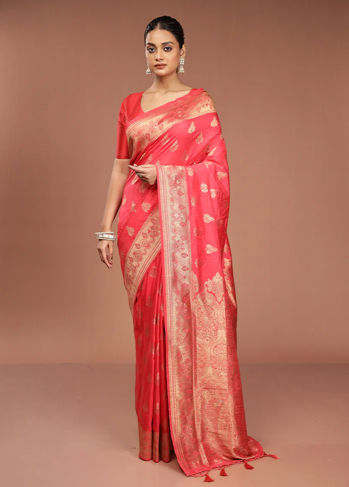 Pink Dupion Silk Saree With Blouse Piece - Image 2