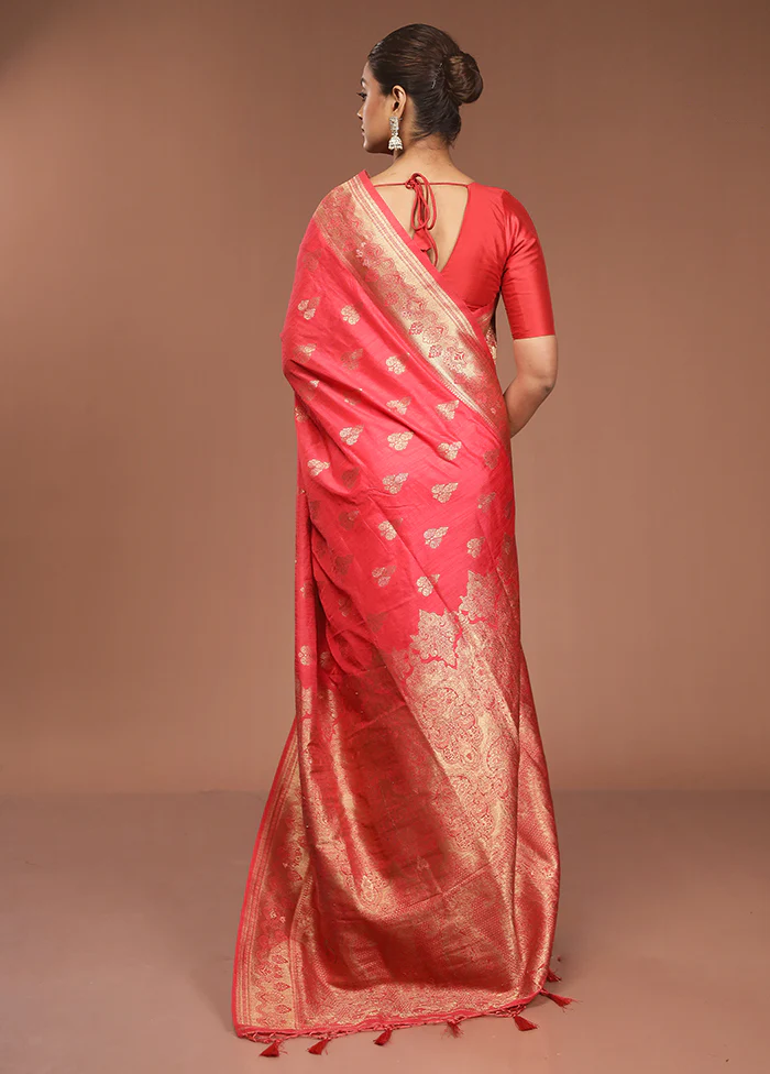 Pink Dupion Silk Saree With Blouse Piece - Image 3