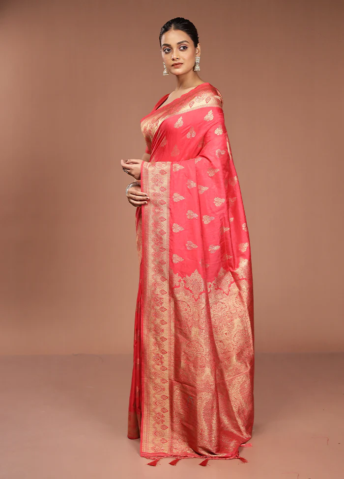 Pink Dupion Silk Saree With Blouse Piece - Image 4