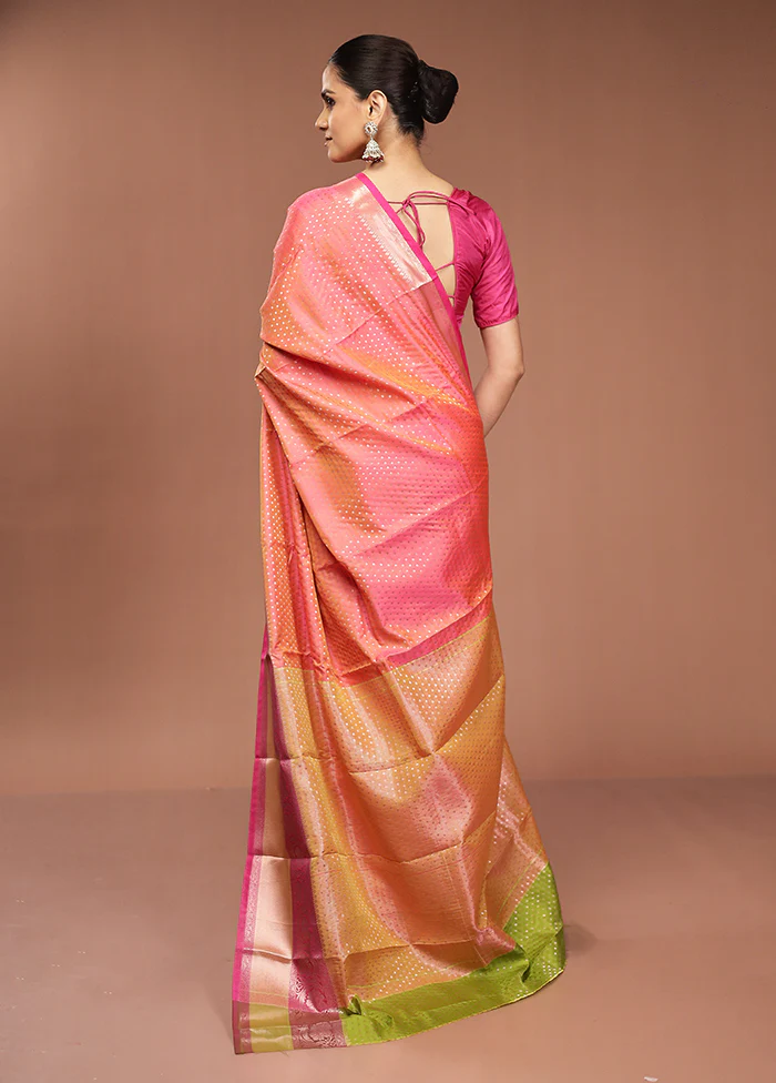 Pink Dupion Silk Saree With Blouse Piece - Image 3