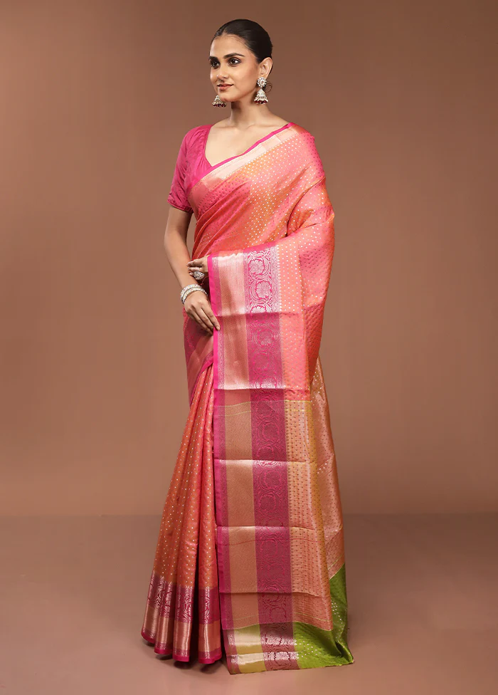 Pink Dupion Silk Saree With Blouse Piece - Image 4