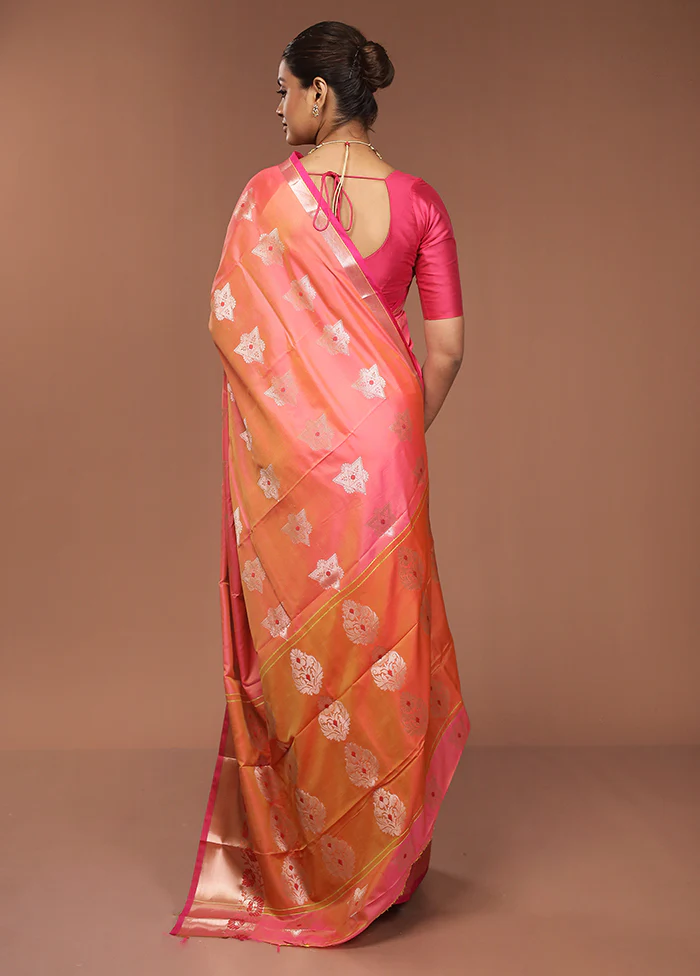 Pink Dupion Silk Saree With Blouse Piece - Image 3