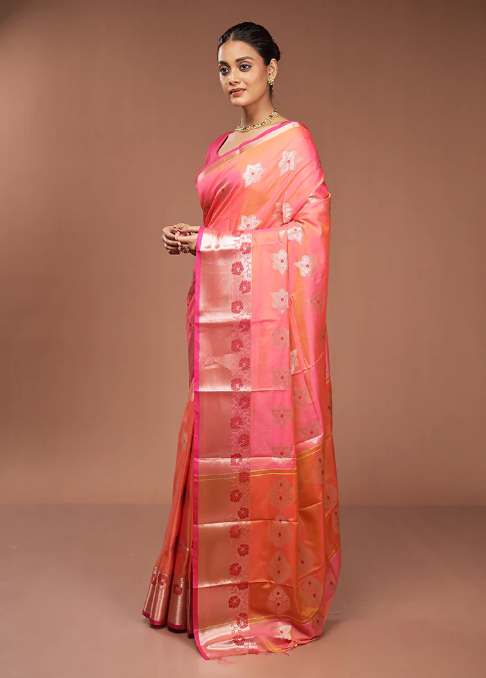 Pink Dupion Silk Saree With Blouse Piece - Image 4