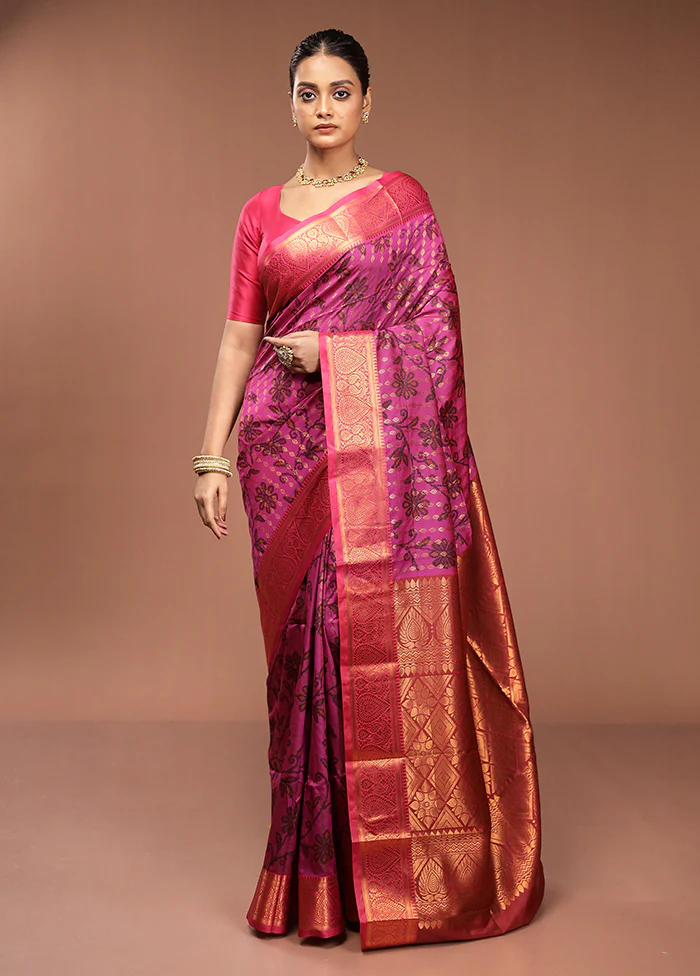 Pink Dupion Silk Saree With Blouse Piece - Image 2
