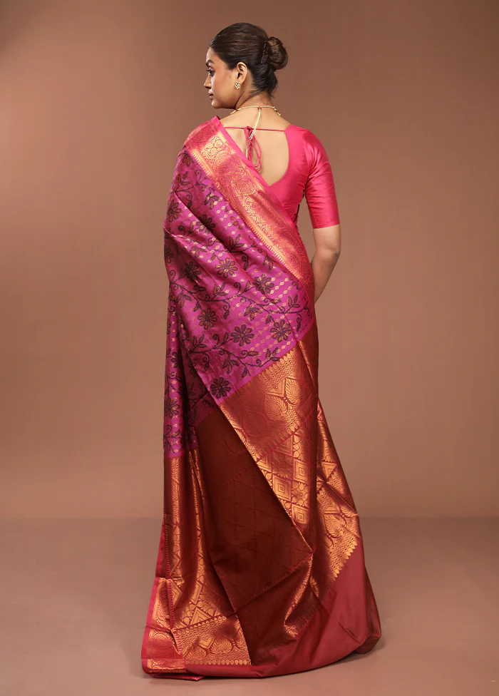 Pink Dupion Silk Saree With Blouse Piece - Image 3