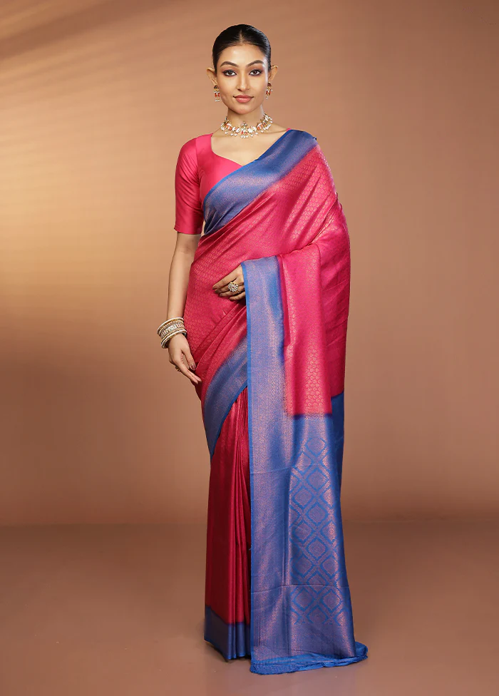 Pink Dupion Silk Saree With Blouse Piece - Image 2